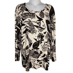 Chico's Travelers Top Size 2 Large Brown Tan 3/4 Sleeve Slinky Knit Pullover